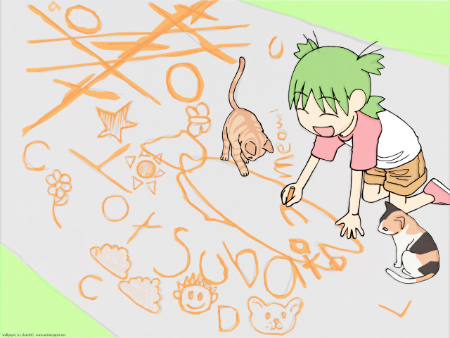 Girl cat wall drawing gradient free wallpaper - medium preview image