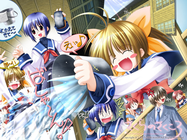 Anime girls water spouting gun free wallpaper - medium preview image