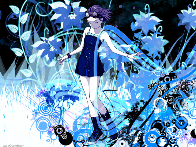 Woman blue dress flower field #2 free wallpaper - medium preview image