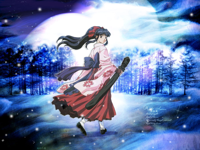 Woman snowboard moon aurora japanese free wallpaper - medium preview image