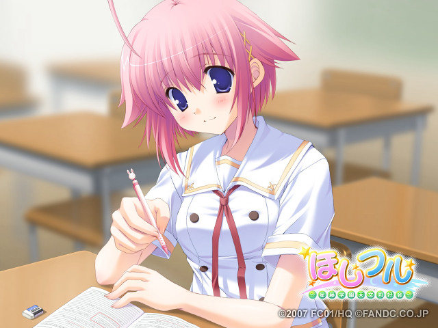 Girl uniform classroom blush pinkhair free wallpaper - medium preview image