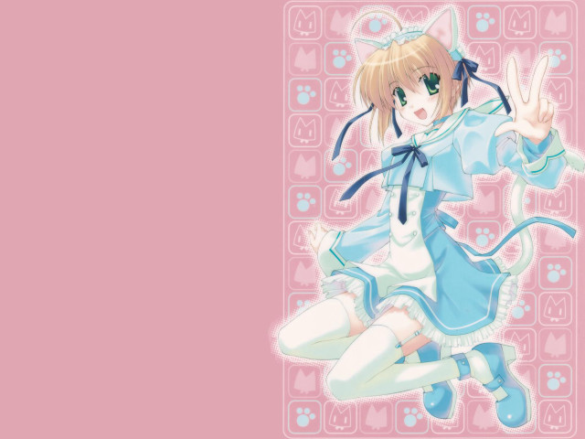 Girl blue dress peace cat free wallpaper - medium preview image