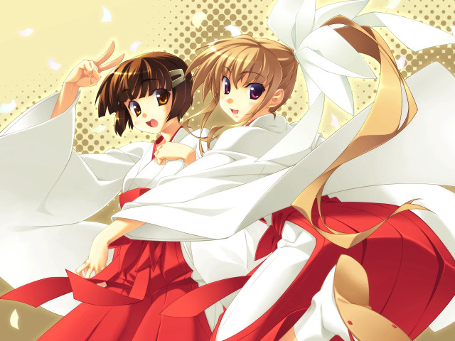 Anime girls red white hakama free wallpaper - medium preview image