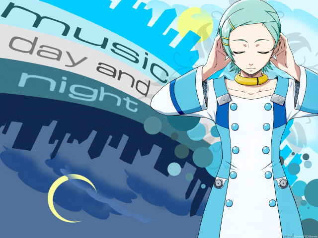 Woman blue coat cityscape nighttime free wallpaper - medium preview image