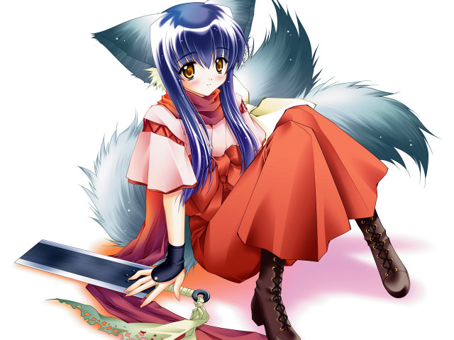 Blue haired woman red dress free wallpaper - medium preview image