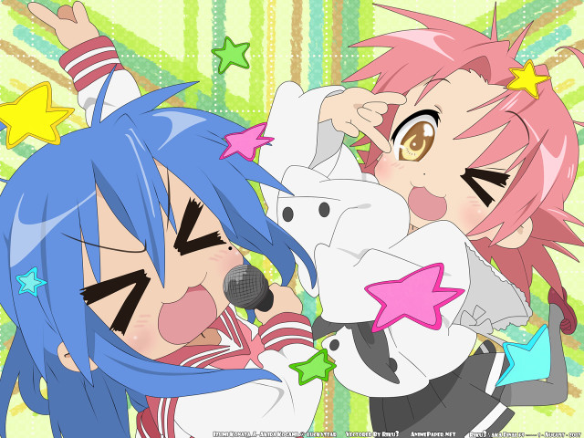 Anime bluepink hair stuffedanimal rayonism free wallpaper - medium preview image
