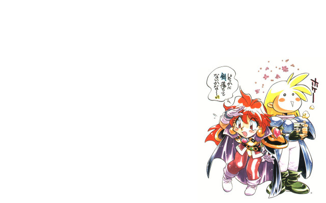 Redhairedgirl blondeboy animearmor cape chibispeech free wallpaper - medium preview image