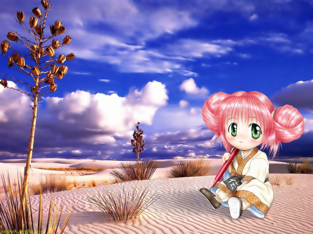 Girl sand dune tree clouds free wallpaper - medium preview image