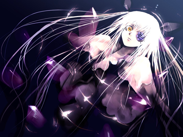 White haired girl purple floral free wallpaper - medium preview image