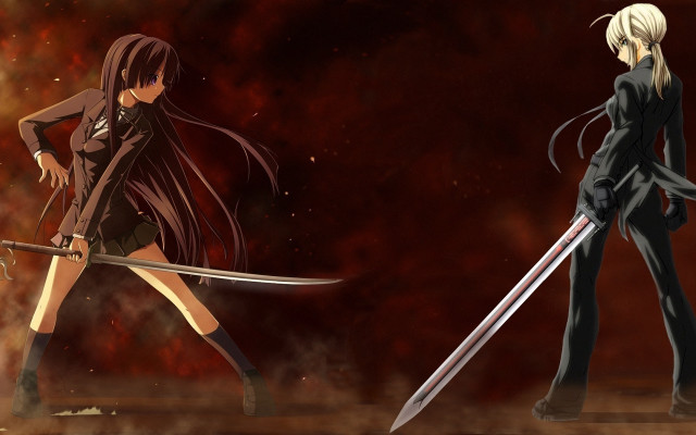 Anime characters swords demon girl free wallpaper - medium preview image