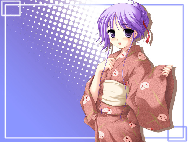 Kimono pink hair purple background free wallpaper - medium preview image