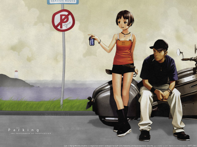 Man woman motorcycle no parking free wallpaper - medium preview image