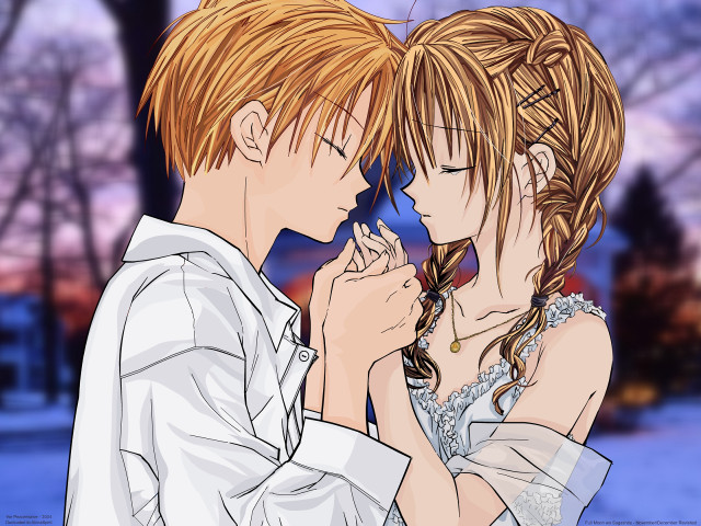 Romantic anime couple bokeh snowy free wallpaper - medium preview image
