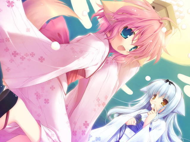 Pink fox kimono anime yukata free wallpaper - medium preview image