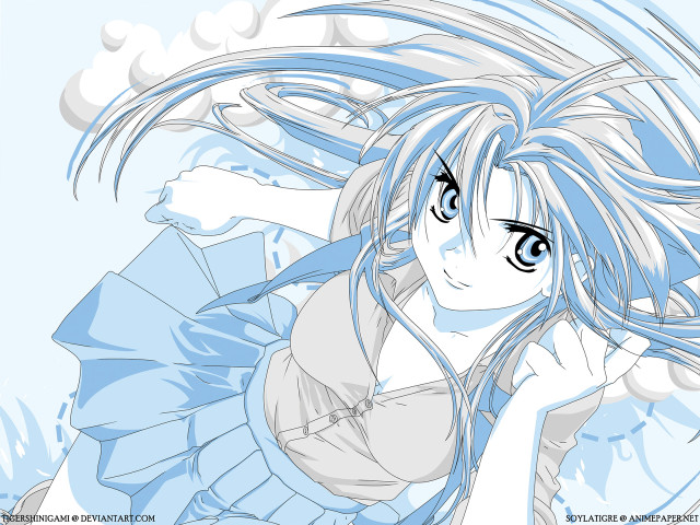 Blue hair girl wind dress free wallpaper - medium preview image