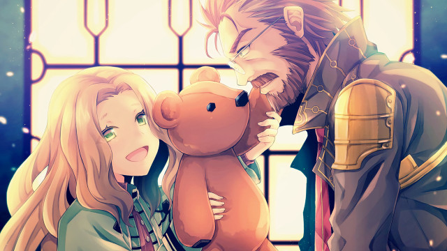 Anime couple holding teddy bear free wallpaper - medium preview image