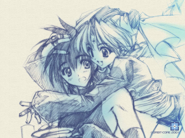 Hugging girls blue white manga free wallpaper - medium preview image