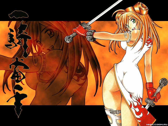 Woman sword demon anime green free wallpaper - medium preview image