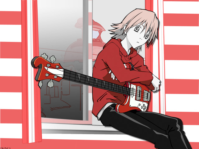 Man guitar window sill red free wallpaper - medium preview image