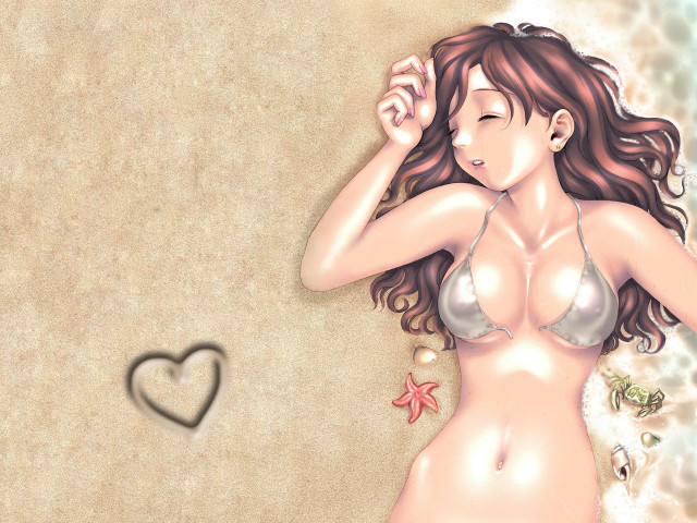 Beach bikini anime heart starfish free wallpaper - medium preview image