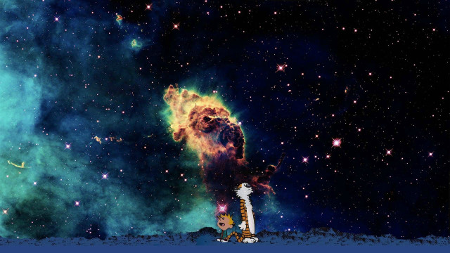 Cat space stars blue background free wallpaper - medium preview image