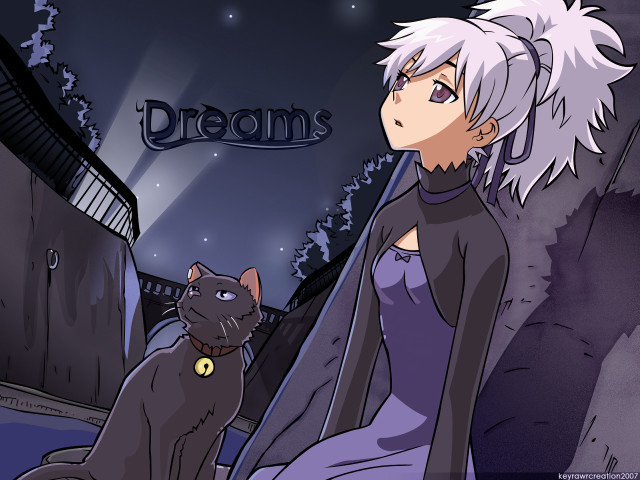 White haired woman cat dreams free wallpaper - medium preview image