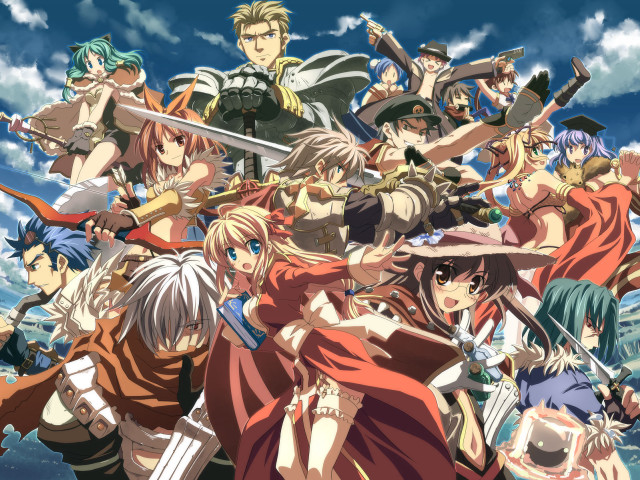 Anime characters swords clouds blue free wallpaper - medium preview image