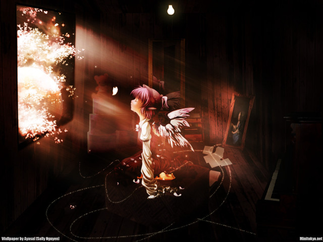 Pink hair angel wings dark free wallpaper for desktop - medium preview image