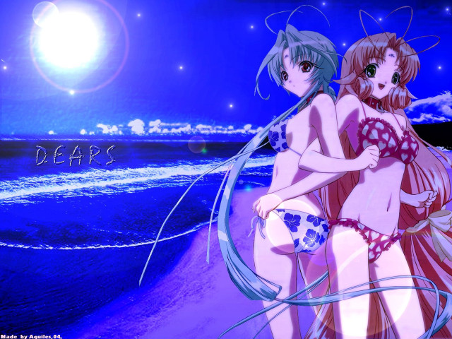Moonlight beach anime girls sparkle free wallpaper for desktop - medium preview image