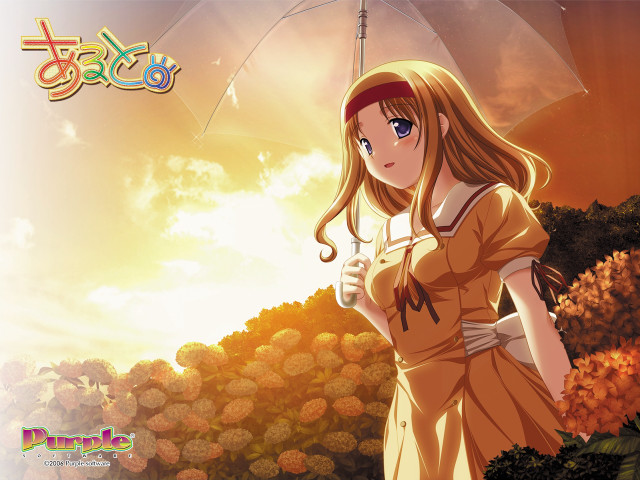 Girl sunset umbrella dress blue free wallpaper - medium preview image