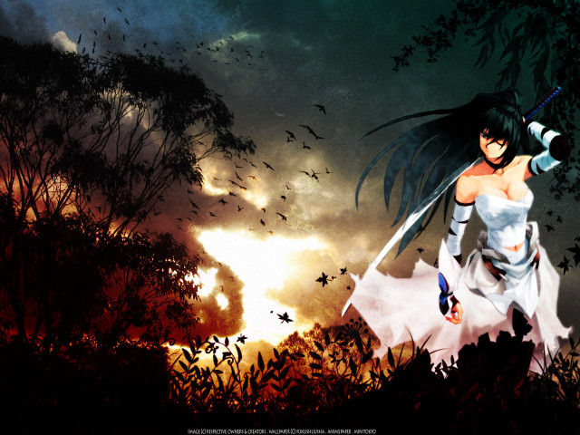 Gothic anime woman sword autumn free wallpaper - medium preview image