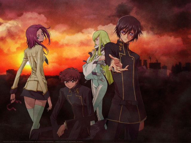 Anime characters sunset city skyline free wallpaper - medium preview image