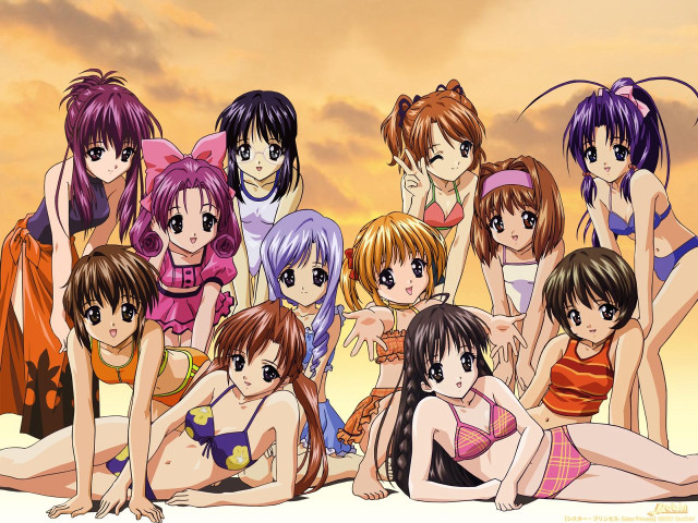 Anime girls beach bikinis group free wallpaper - medium preview image