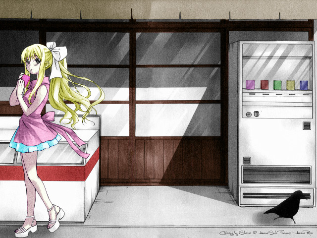 Girl pinkdress refrigerator bird aliceprin free wallpaper - medium preview image