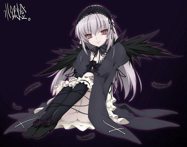 Anime girl white hair black #7 free wallpaper - medium preview image