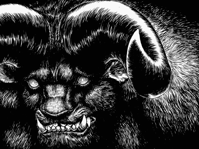 Black white drawing demon horns free wallpaper - medium preview image