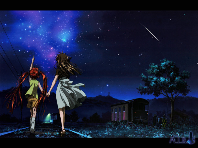 Girls traintrack night shootingstar building free wallpaper - medium preview image