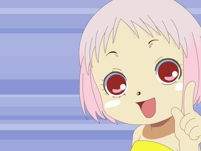 Cartoon girl pink hair pointing free wallpaper - medium preview image
