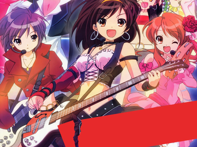 Anime girls guitars pink outfits free wallpaper - medium preview image