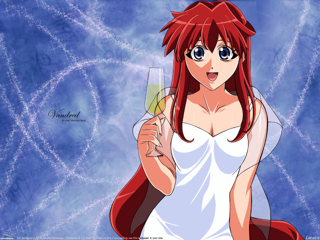 Woman wine red hair blue free wallpaper - medium preview image