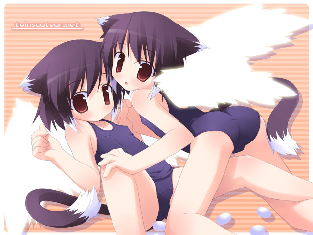 Anime sisters hugging cat ears free wallpaper - medium preview image