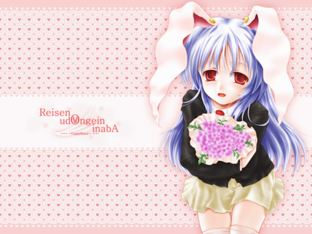 Blue haired girl flower cat free wallpaper - medium preview image