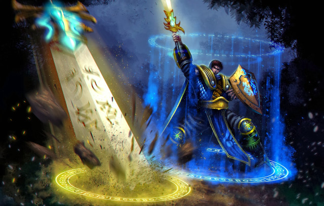 Man sword clock tower blue free wallpaper - medium preview image