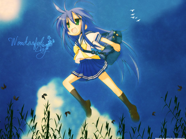 Anime girl blue hair backpack free wallpaper for desktop - medium preview image