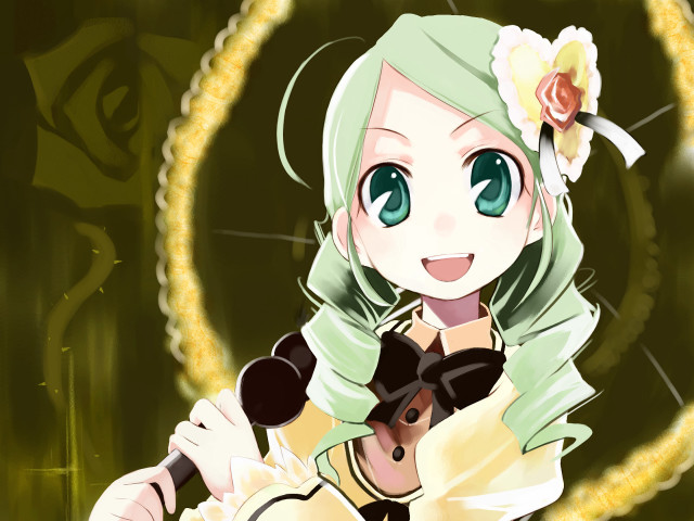 Girl microphone green background gold free wallpaper - medium preview image