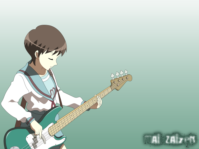 Guitar player green background anime free wallpaper - medium preview image