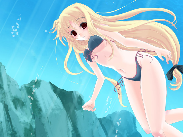 Cartoon girl diving ocean mountain free wallpaper for desktop - medium preview image