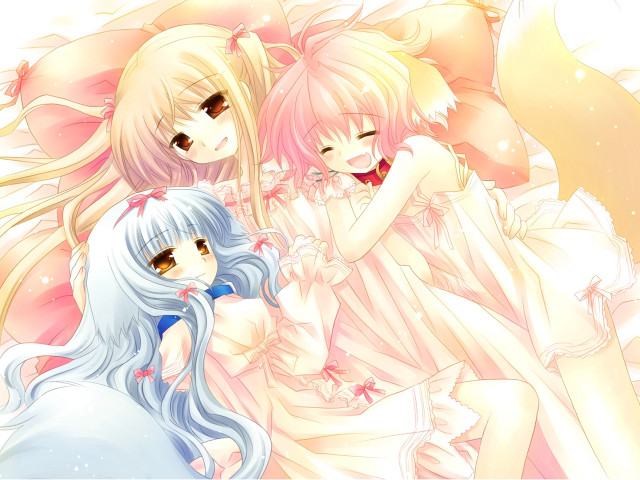 Anime girls hugging furry dress free wallpaper - medium preview image