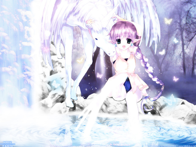 Pony tail girl waterfall horse free wallpaper - medium preview image