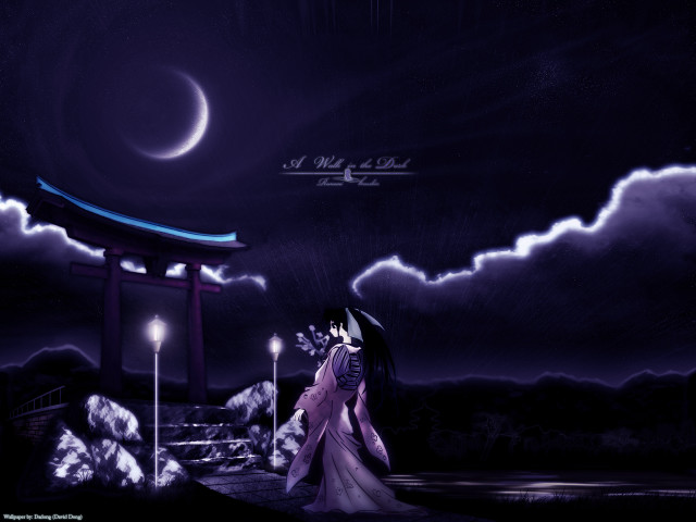 Woman kimono gate night moon free wallpaper - medium preview image
